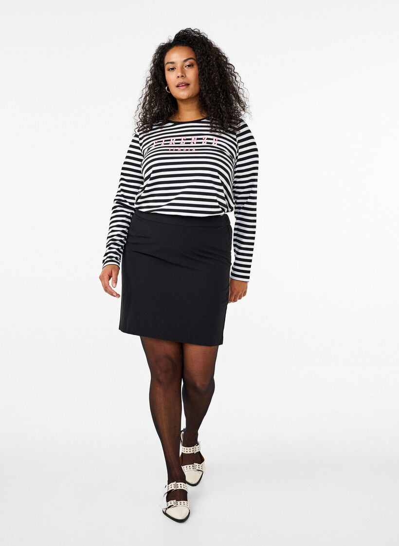 Geblümte Bluse mit Muster, White w.Black Stripe, Model image number 1