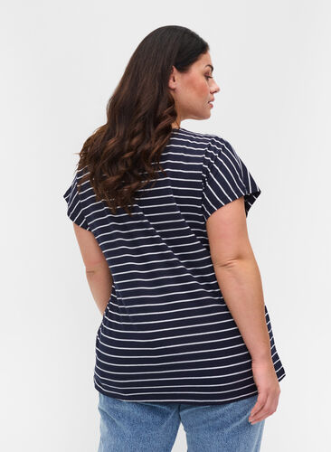 T-Shirt aus Baumwolle mit Streifen, Blue Stripe, Model image number 1