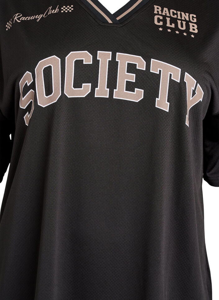 Sportliches T-Shirt mit V-Ausschnitt und Racing-Print, Schwarz, Packshot image number 2