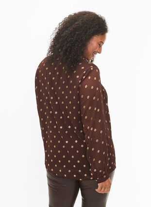 Bedruckte Bluse mit V-Ausschnitt, Fudge/Gold Dots, Model image number 1