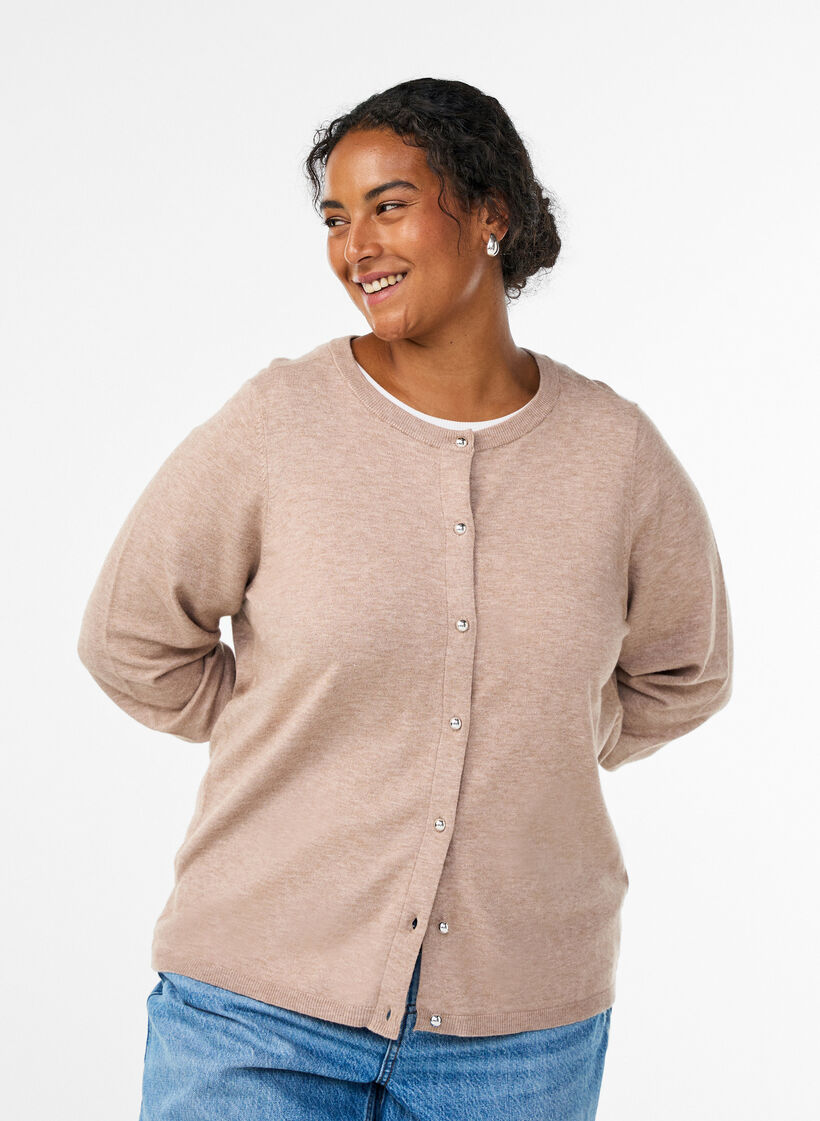 Cardigan mit runden Kn&ouml;pfen, Beige, Model image number 0