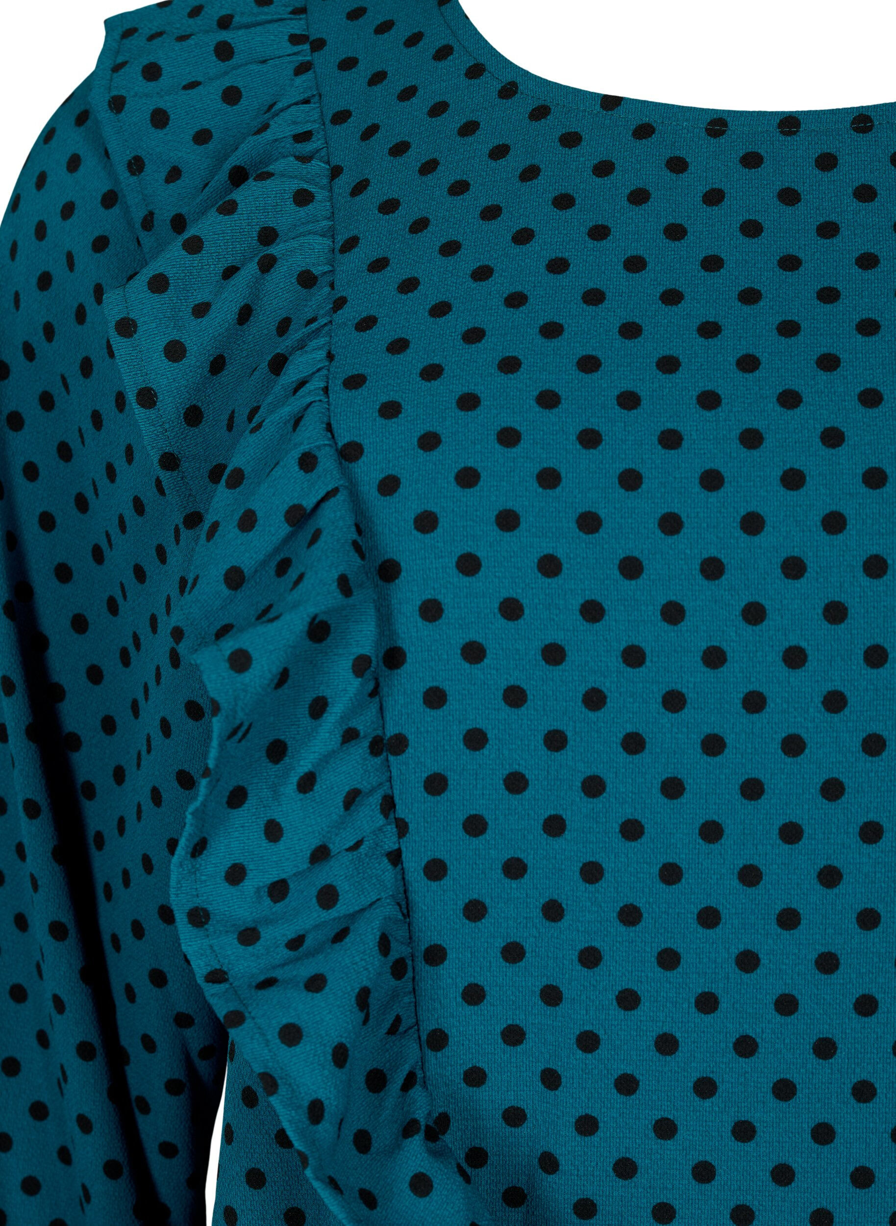 Zizzi Lang&auml;rmelige Bluse mit R&uuml;schen, Shaded Spruce Dot, Packshot image number 2