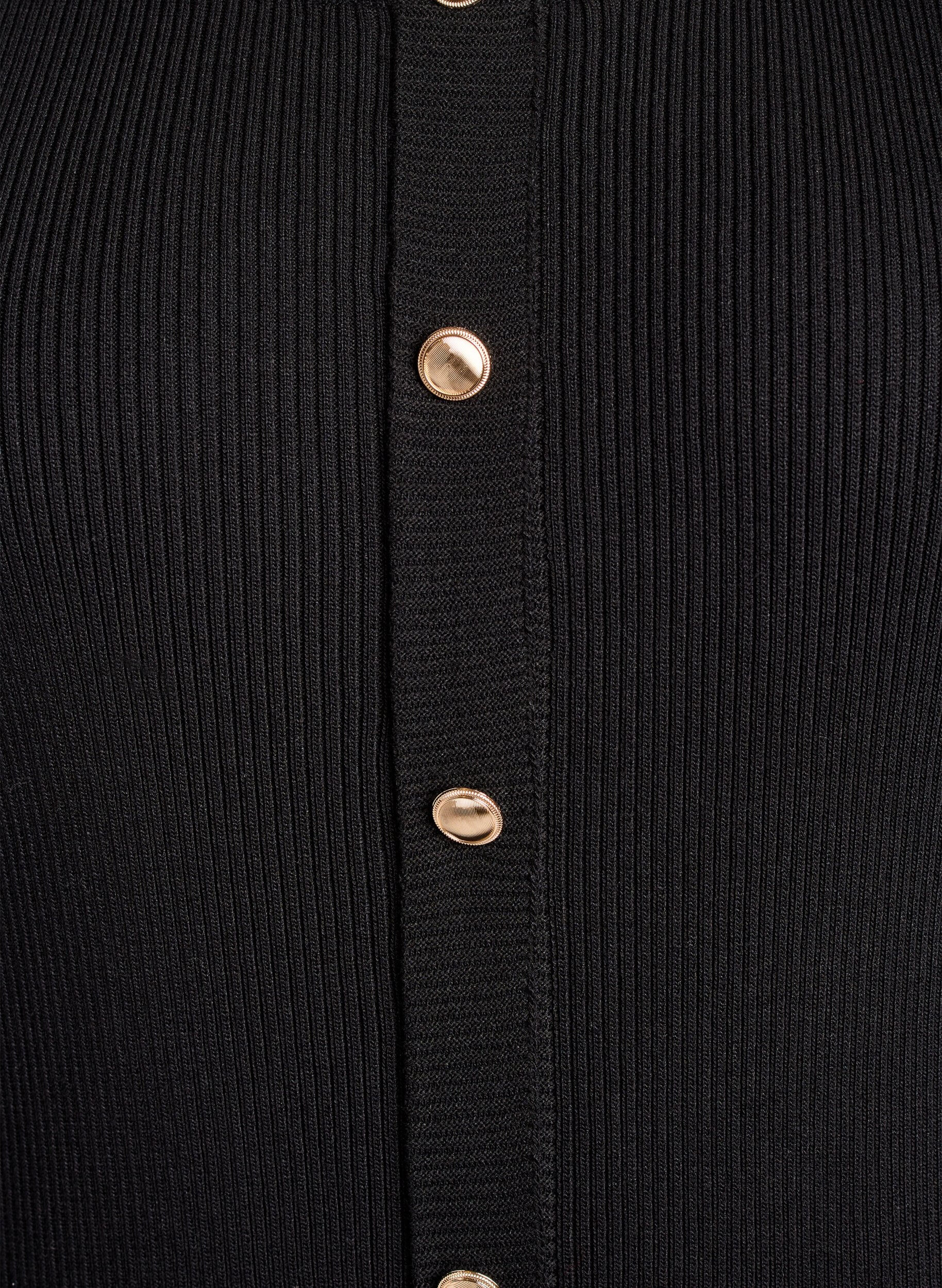 Zizzi Geripptes Kleid mit Zierkn&ouml;pfen und kurzen &Auml;rmeln, Schwarz, Packshot image number 2