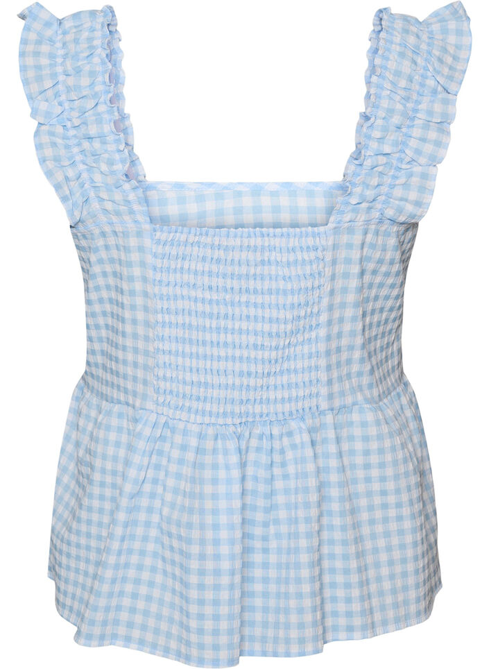 Top mit Karos und R&uuml;schendetails, Blau, Packshot image number 1