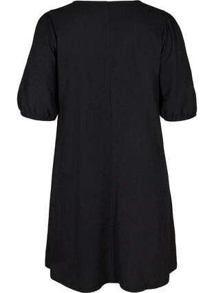 Kleid mit Puffärmeln und V-Ausschnitt, Black, Packshot image number 1
