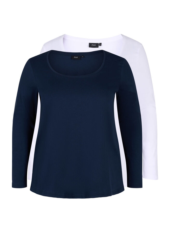 2er-Pack Basic-Bluse aus Baumwolle, Navy B/B White, Packshot image number 0