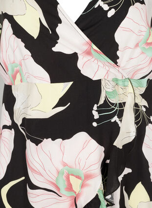 Kurzarm Viskosekleid mit Blumenprint, Black AOP, Packshot image number 2