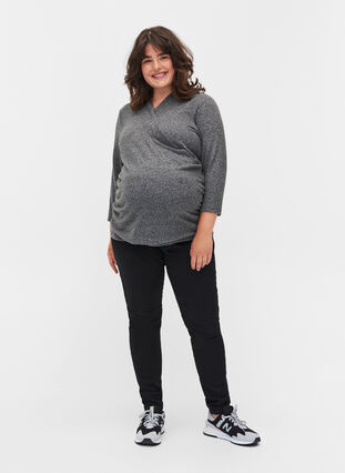 Schwangerschaftsbluse mit 3/4-Ärmeln und V-Ausschnitt, Dark Grey Melange, Model image number 2