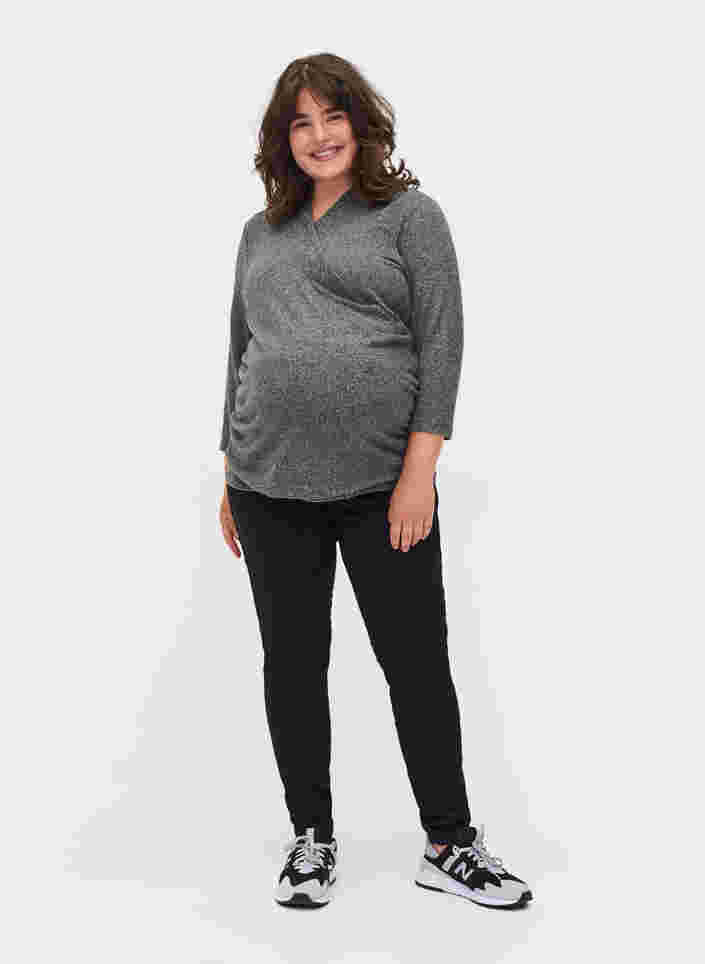 Schwangerschaftsbluse mit 3/4-Ärmeln und V-Ausschnitt, Dark Grey Melange, Model image number 2