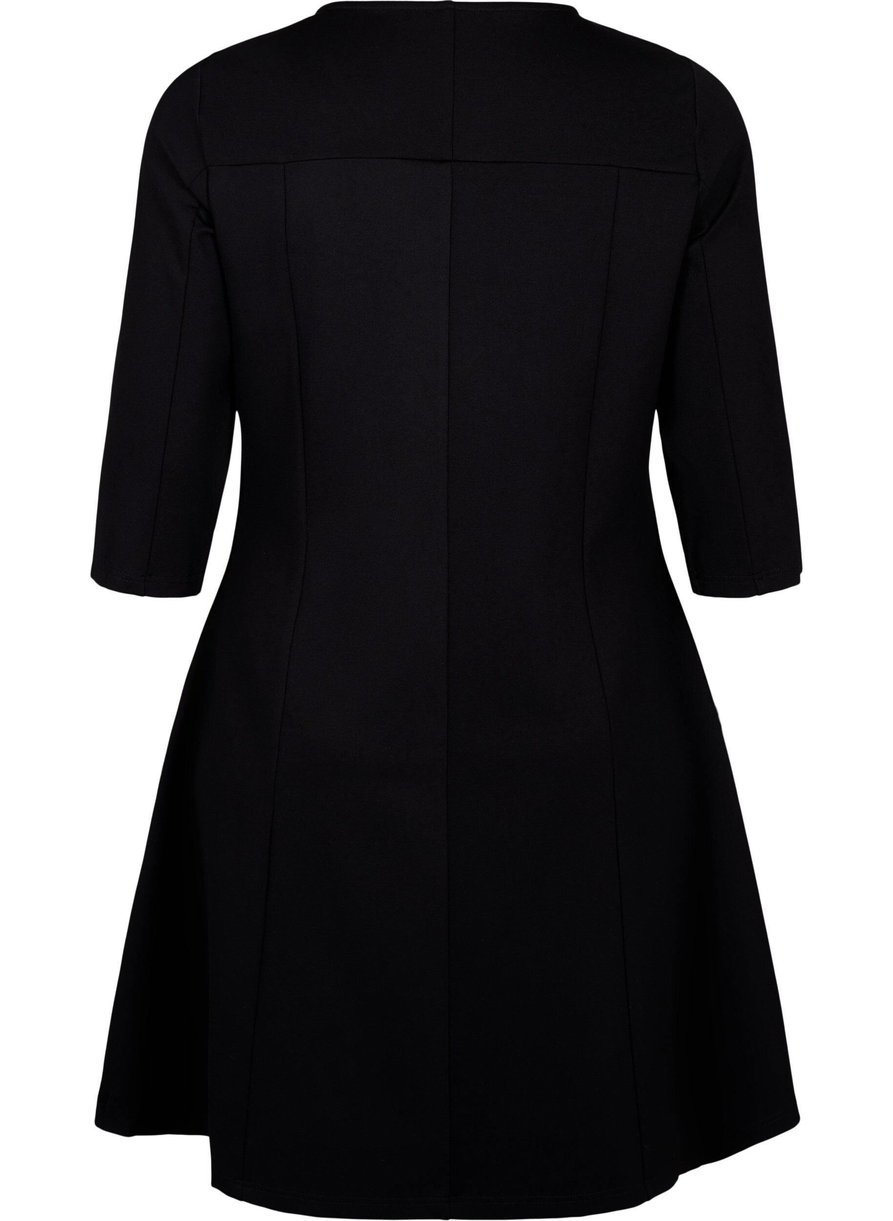 Zizzi A-f&ouml;rmiges Kleid mit 3/4-&Auml;rmeln, Schwarz, Packshot image number 1