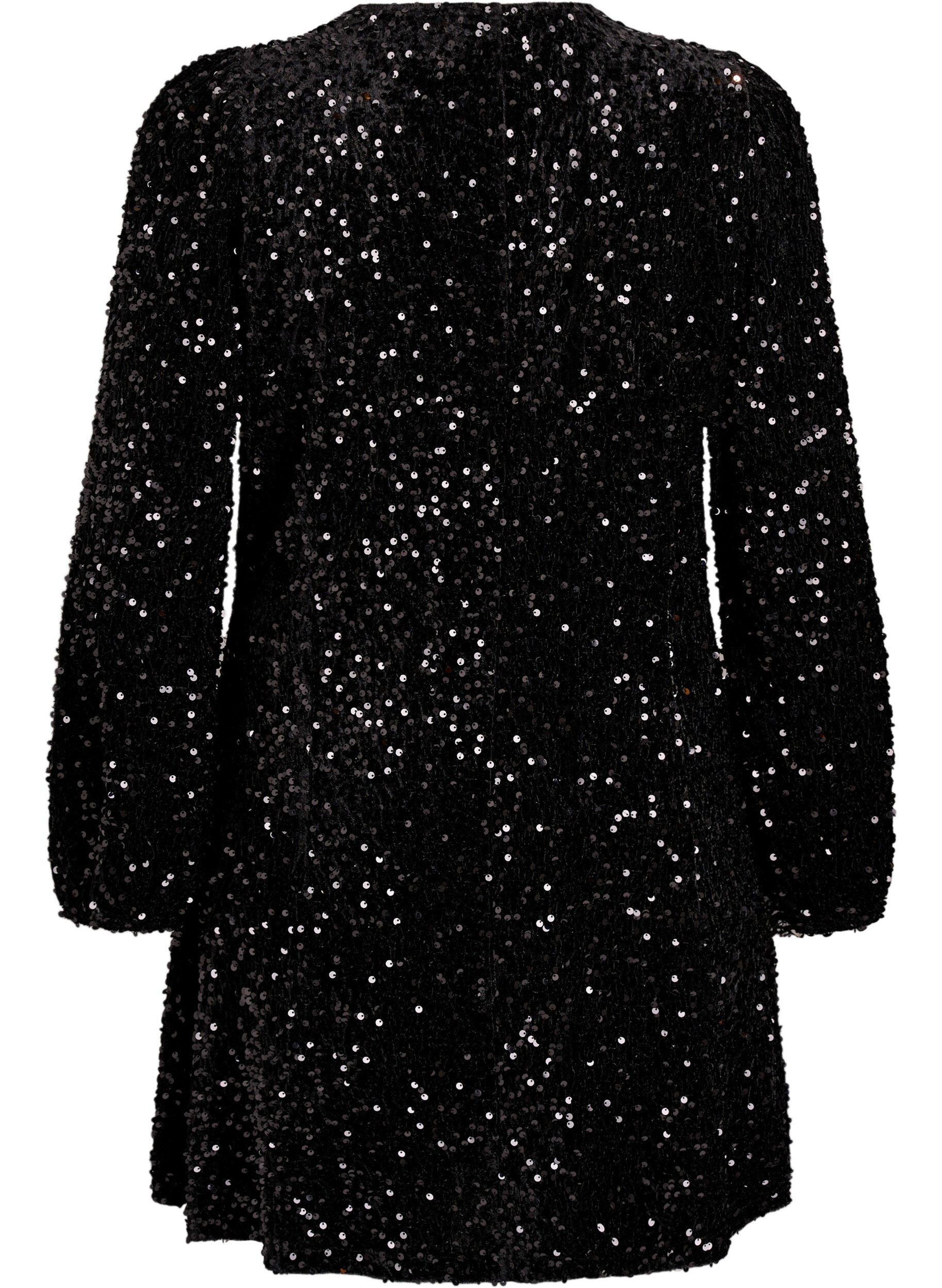 ZizziKurzes A-Linien-Pailletten-Kleid, Schwarz, Packshot image number 1