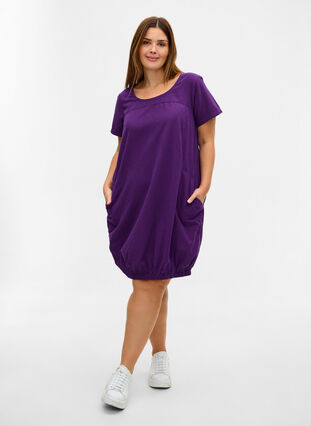 Kurzarm Kleid aus Baumwolle, Violet Indigo, Model image number 2