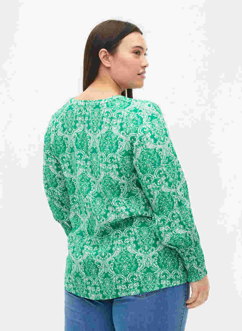 Bluse aus Viskose mit Print und Smock, Jolly Green Oriental, Model image number 1