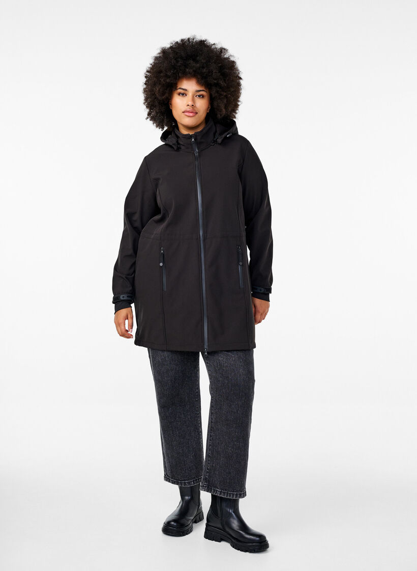 Softshelljacke mit abnehmbarer Kapuze, Black, Model image number 2