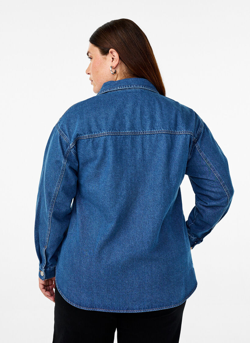 Jeansbluse mit Ösen, Blau, Model image number 2