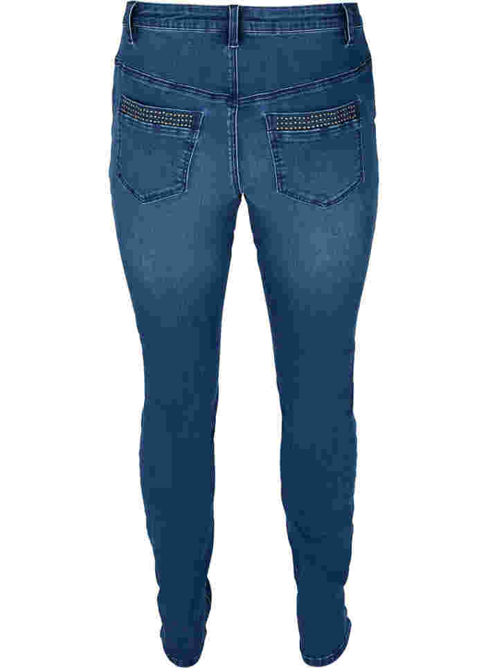 Nille Jeans mit hoher Taille und Nieten, Medium Blue denim, Packshot image number 1