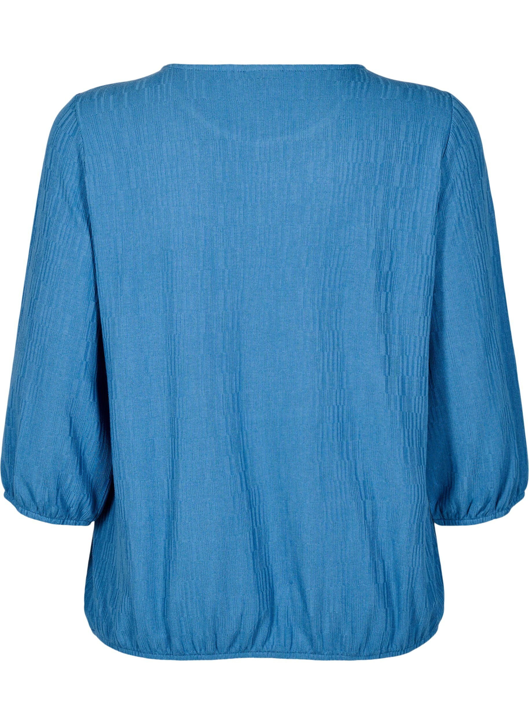 Zizzi Bluse mit Struktur und 3/4-&Auml;rmeln, Blau, Packshot image number 1
