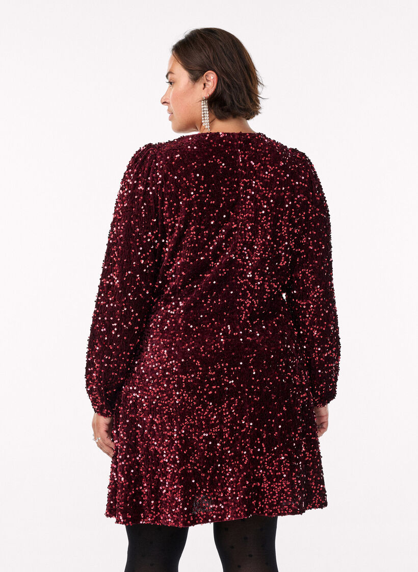 Kurzes A-Linien-Pailletten-Kleid, Rot, Model image number 2