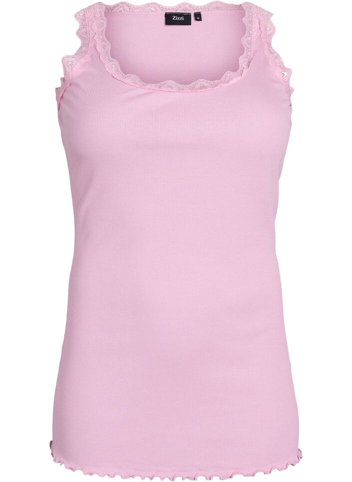 Top mit Spitzensaum, Pink, Packshot image number 0
