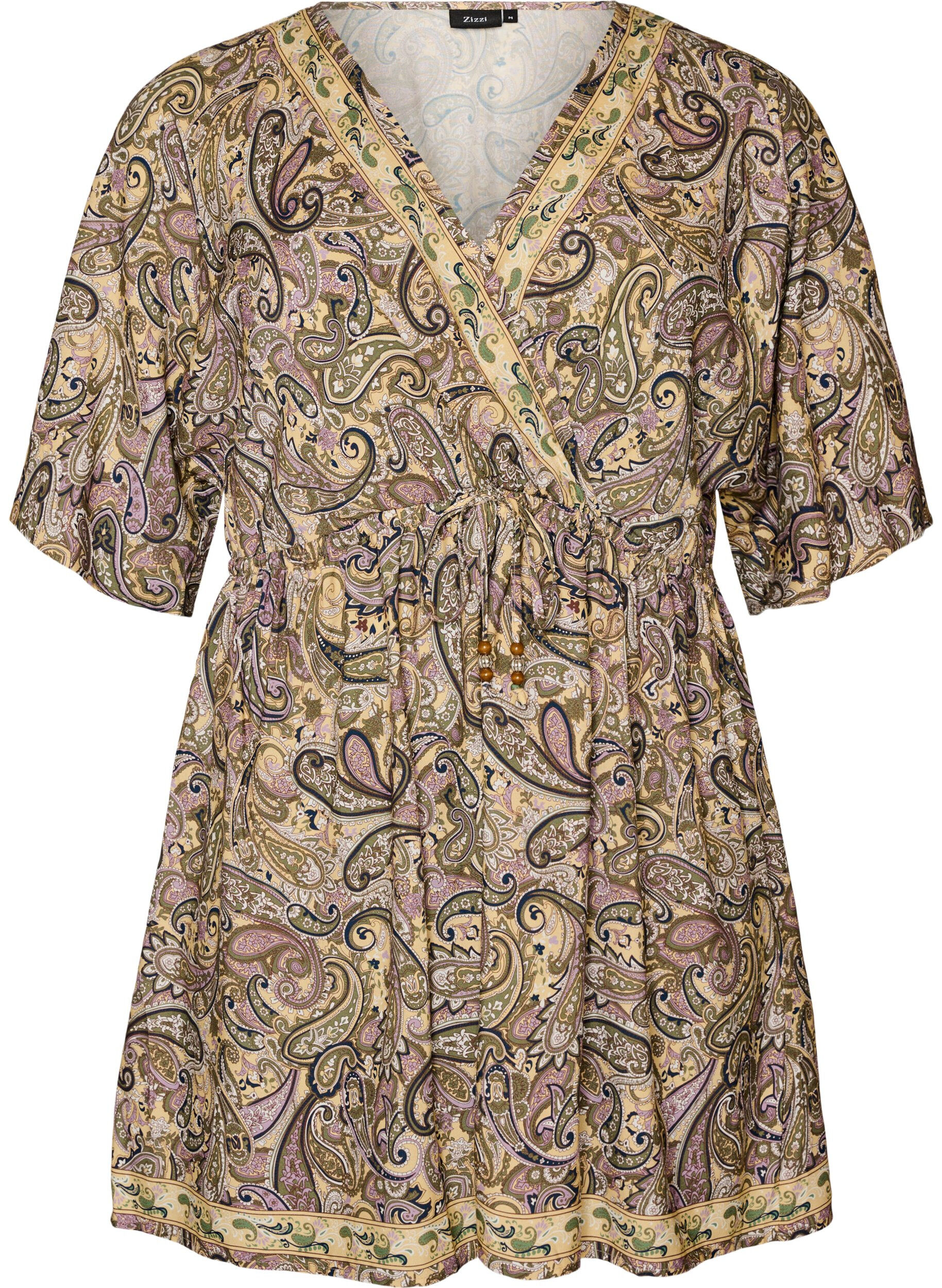 ZizziTunika aus Viskose mit Paisley-Print und Bindeband, Gelb, Packshot image number 0