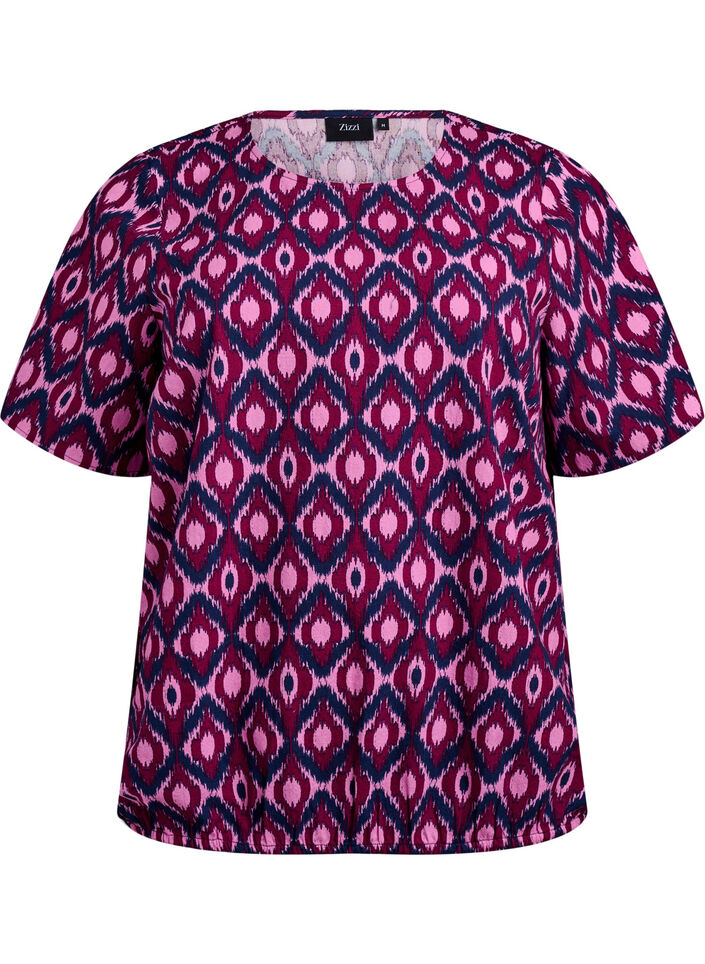 Baumwoll-Bluse mit Print und kurzen Ärmeln, Pink, Packshot image number 0