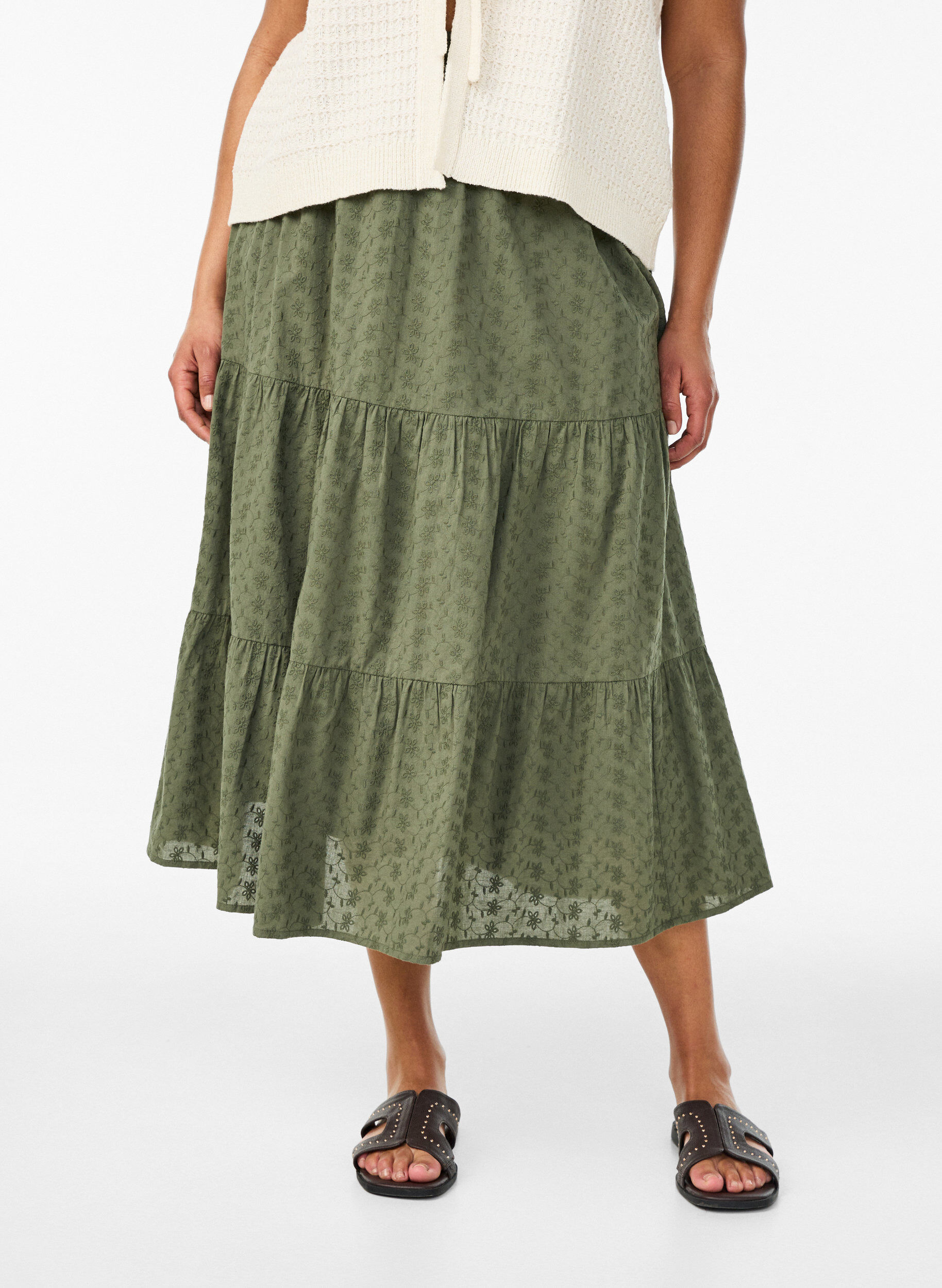 Zizzi Weste aus strukturiertem Strick mit Bindeg&uuml;rtel, Vanille, Model image number 3