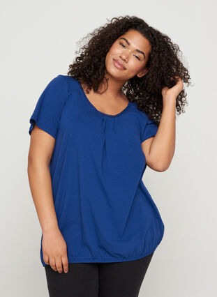 Kurzarm T-Shirt mit Rundhals und Spitze, Twilight Blue, Model image number 0