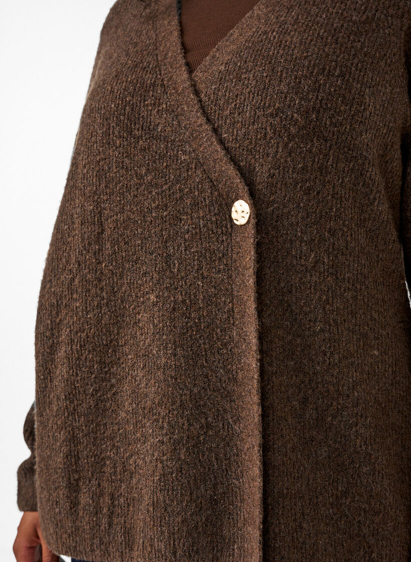 Strickjacke mit asymmetrischem Verschluss, Braun, Model image number 3