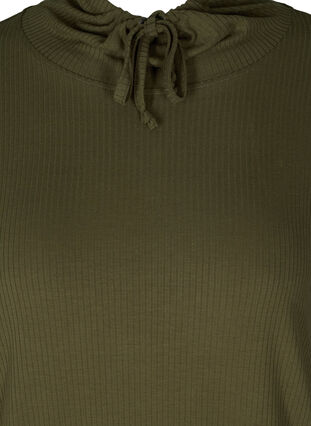 Langarm Bluse mit hohem Kragen und Tunnelzug, Olive Night, Packshot image number 2