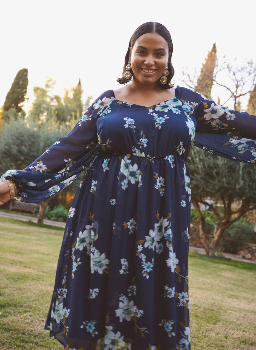 Partykleid aus Chiffon mit langen Ärmeln, Blau, Image image number 0