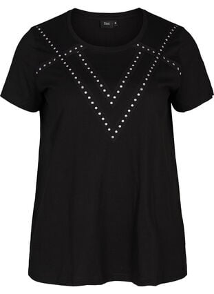 Baumwoll T-Shirt mit Nieten, Black, Packshot image number 0