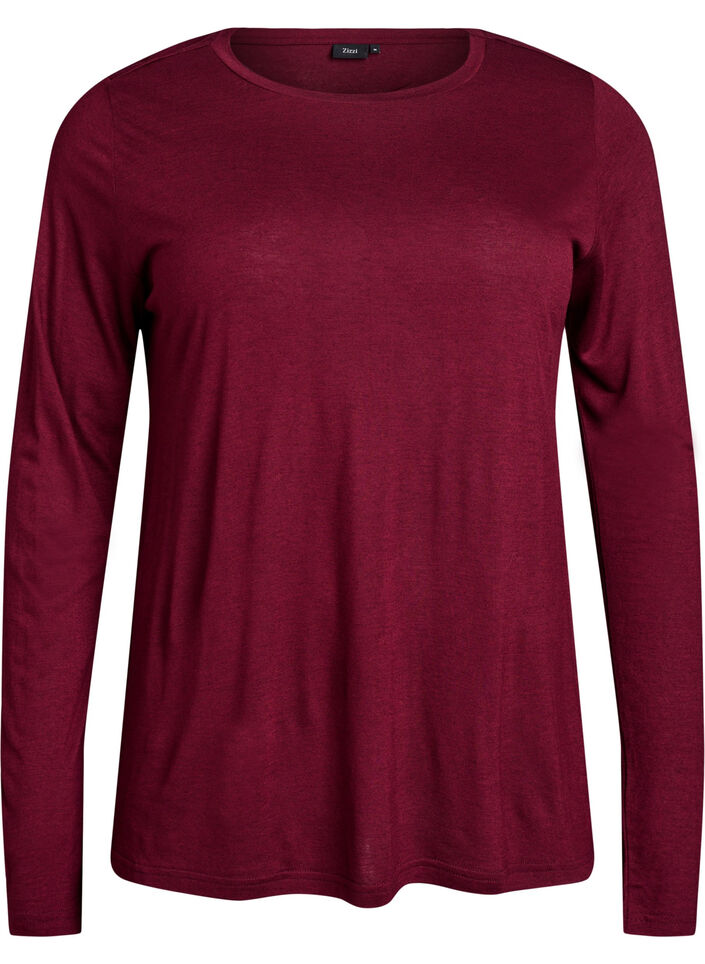Lang&auml;rmelige Bluse aus Wolle und Viskose, Dunkles Bordeaux, Packshot image number 0