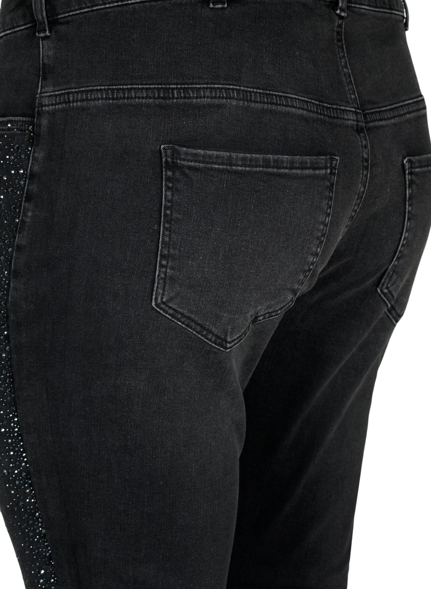 Zizzi Hoch taillierte Amy Jeans mit Strasssteinen, Grey Denim, Packshot image number 3