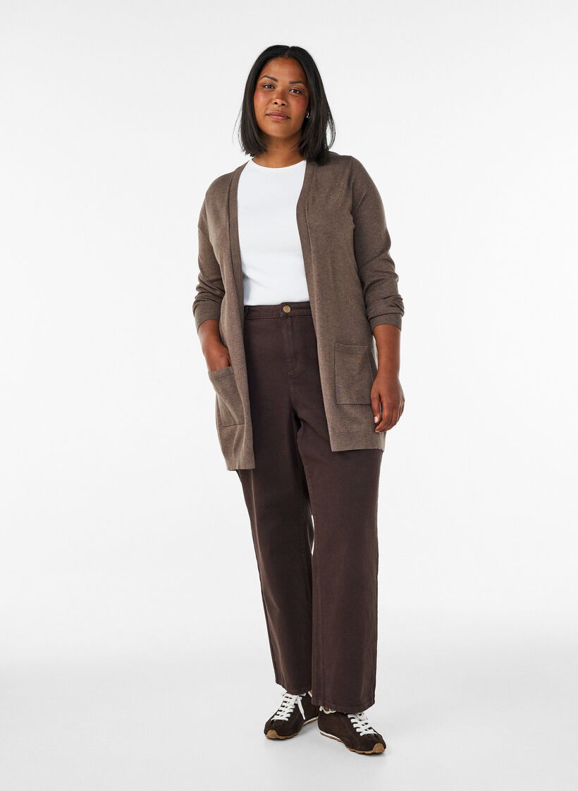 Lange Strickjacke aus einer Viskosemischung, Braun, Model image number 1