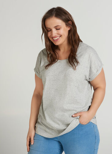 Meliertes T-Shirt aus Baumwolle, Light Grey Melange, Model image number 0