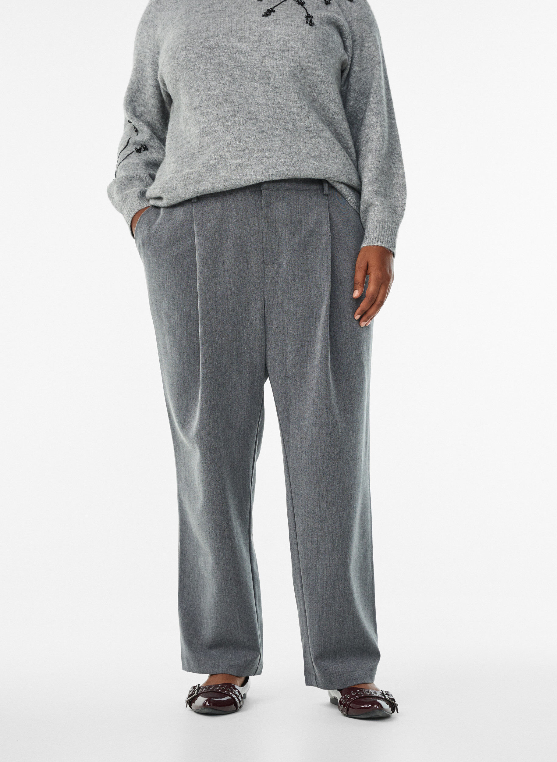 Zizzi Dressehose mit hohem Bund und geradem Bein, Grau, Model image number 2