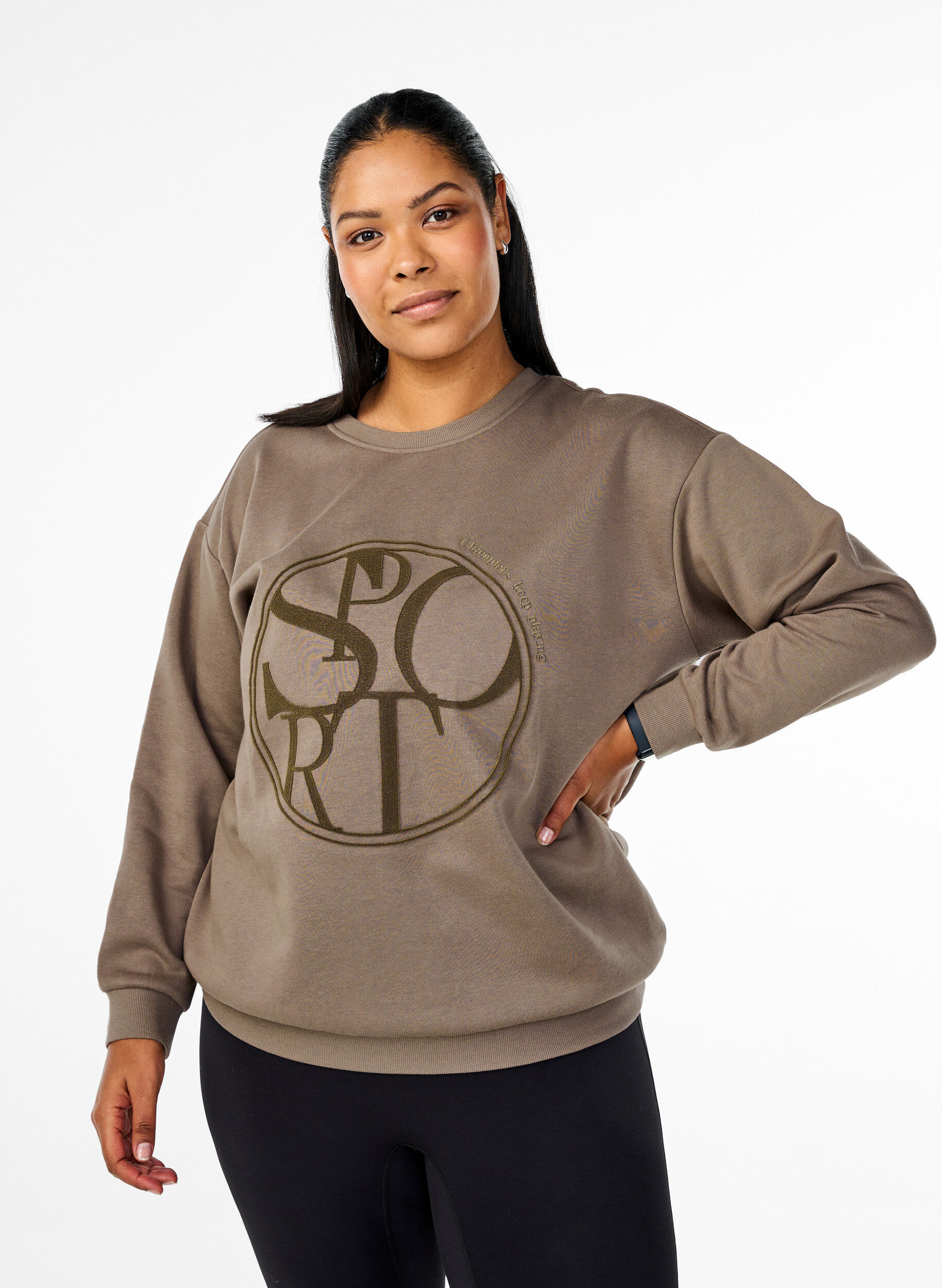Zizzi Sweatshirt mit Print, Walnut, Model image number 0