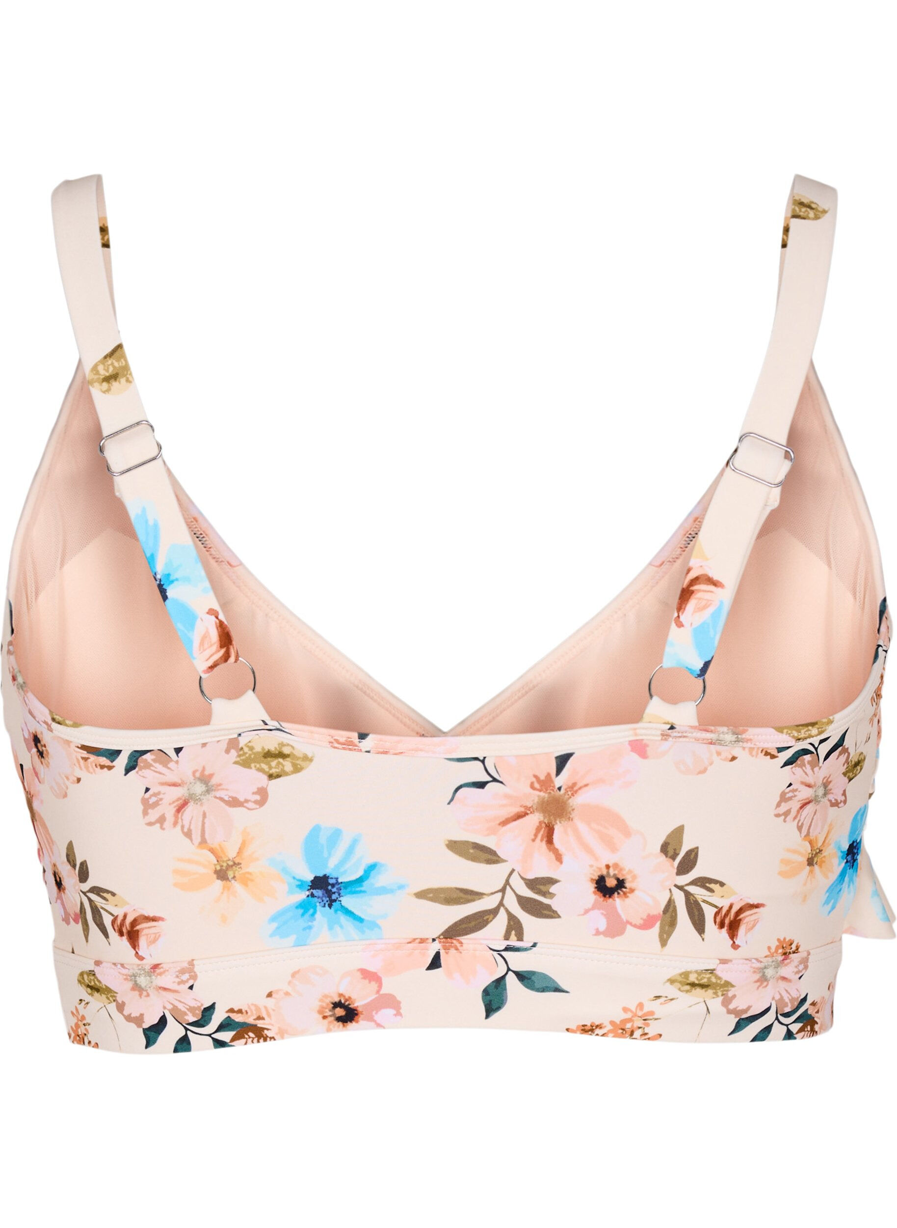 Zizzi Gebl&uuml;mtes Bikinioberteil mit R&uuml;schendetails, Beige, Packshot image number 1