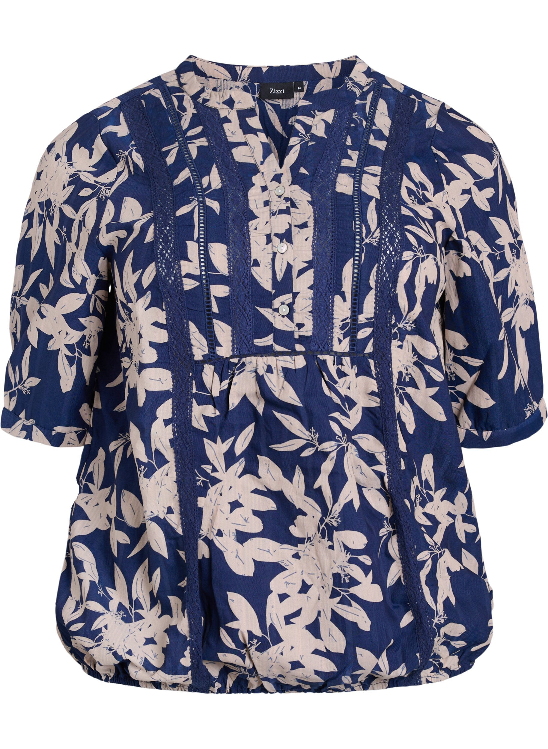 Zizzi Bluse mit Print und 1/2-&Auml;rmeln, Blau, Packshot image number 0