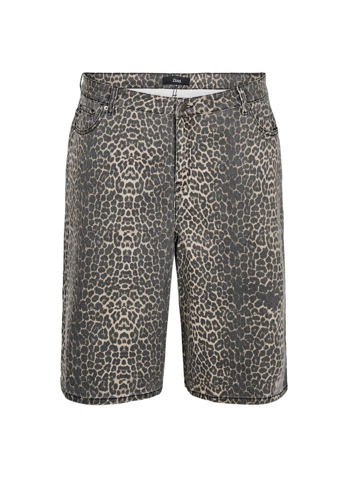 Bermuda Shorts aus Denim mit Leopardenmuster, Braun, Packshot image number 0