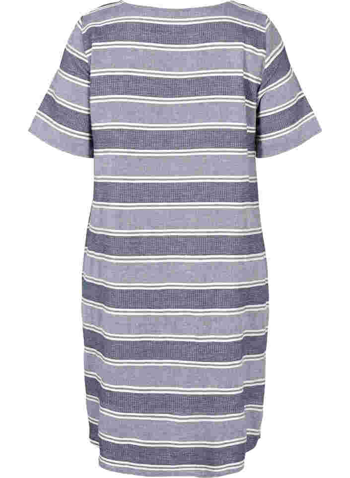 Gestreiftes Kleid mit kurzen Ärmel, Blue Stripe, Packshot image number 1