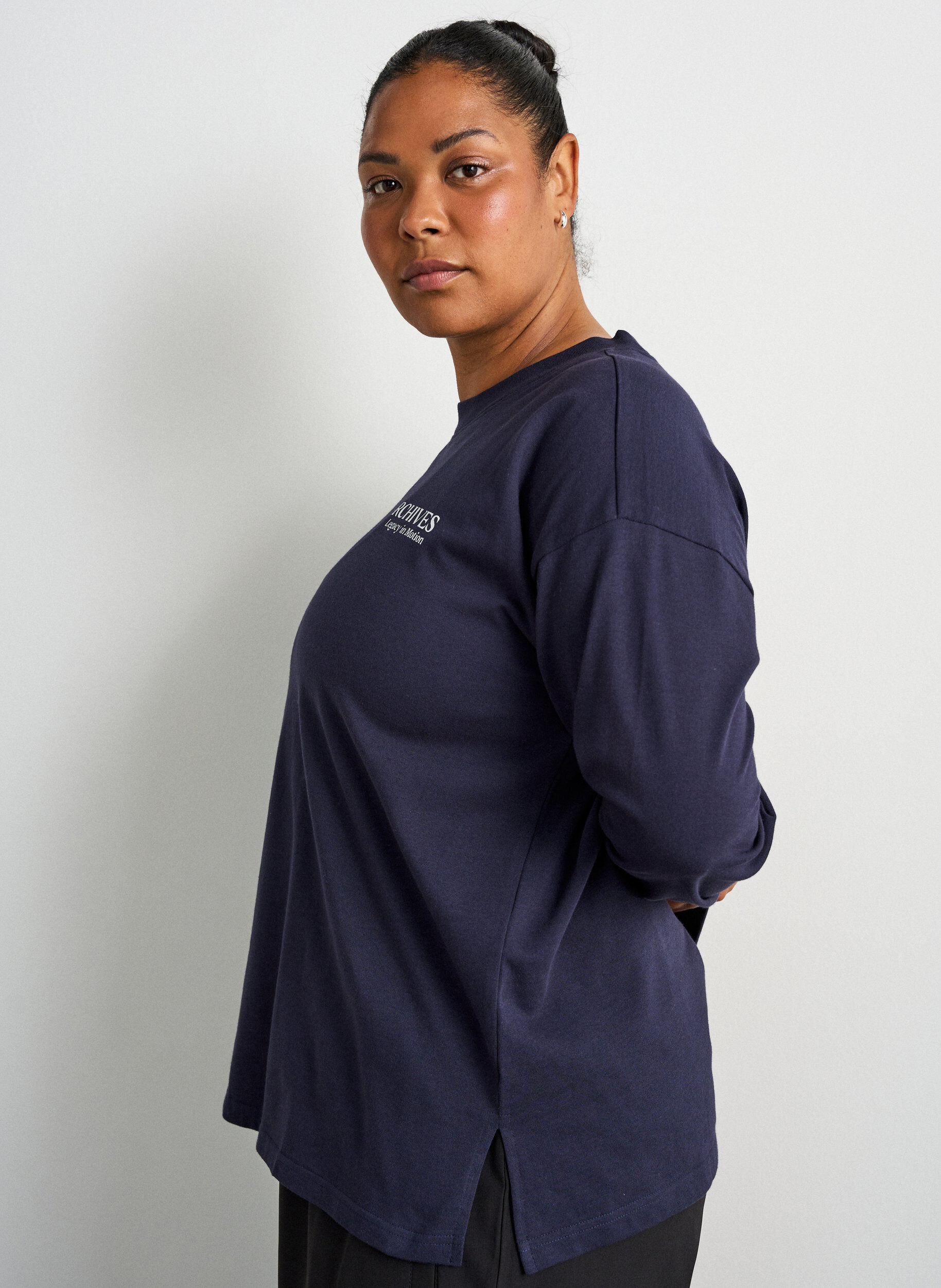 ZizziLang&auml;rmelige Jerseybluse mit Textprint, Blau, Model image number 3