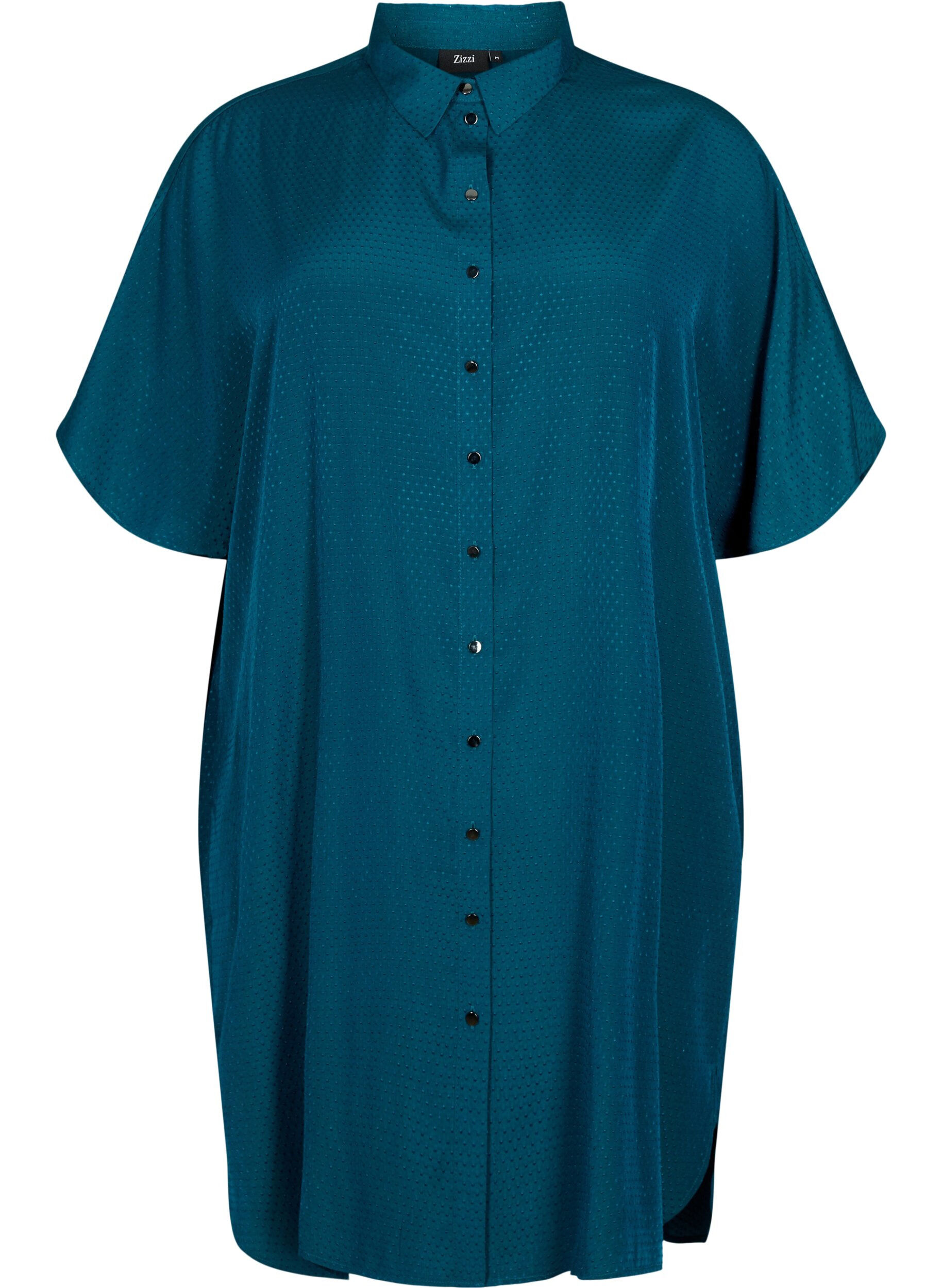 Zizzi Kurz&auml;rmeliges Hemdblusenkleid mit gepunktetem Muster, Deep Teal, Packshot image number 0