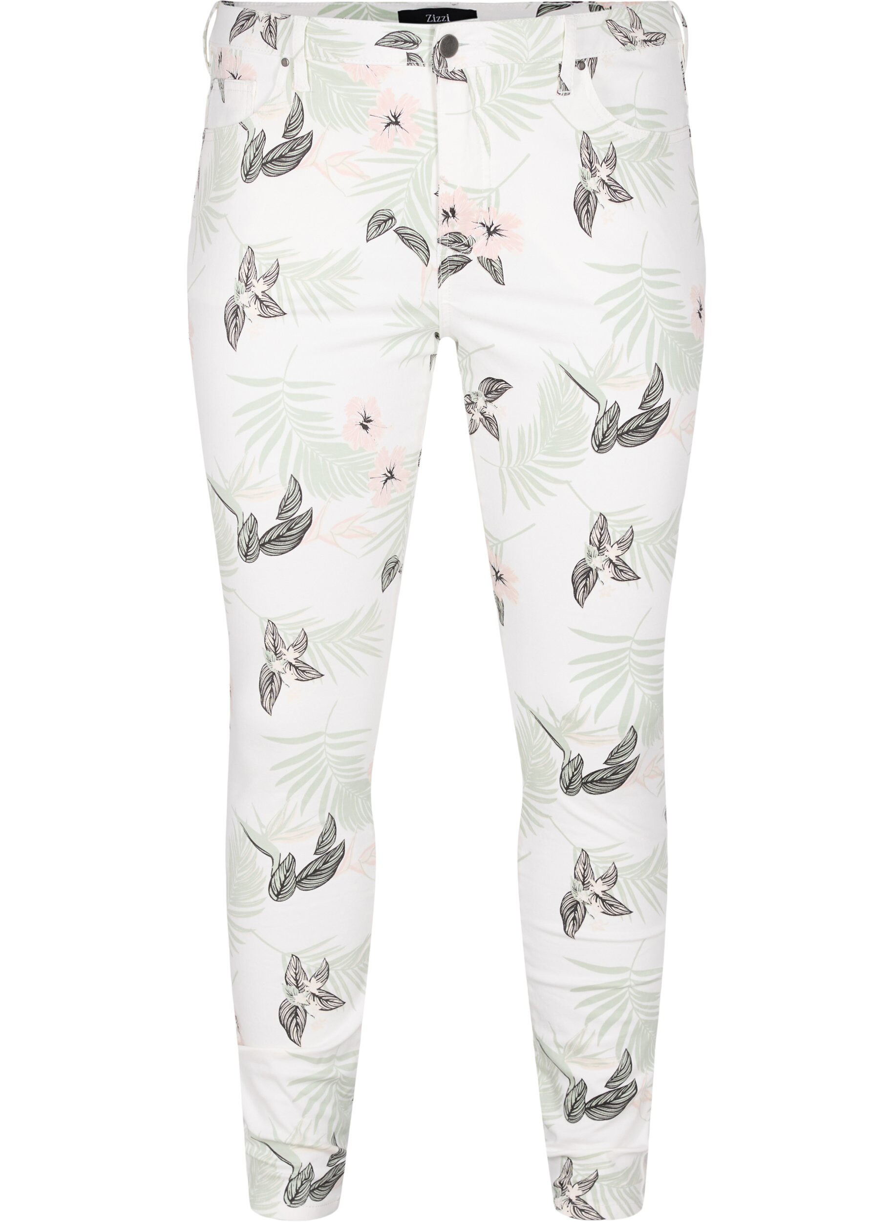 Zizzi Hochtaillierte Amy Jeans mit Blumenprint, White Flower AOP L78, Packshot image number 0