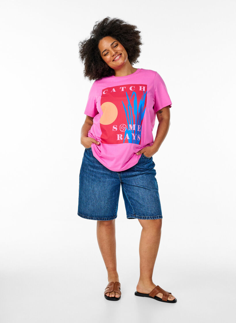 T-Shirt mit einem grafischen Sommermotiv, Pink, Model image number 1