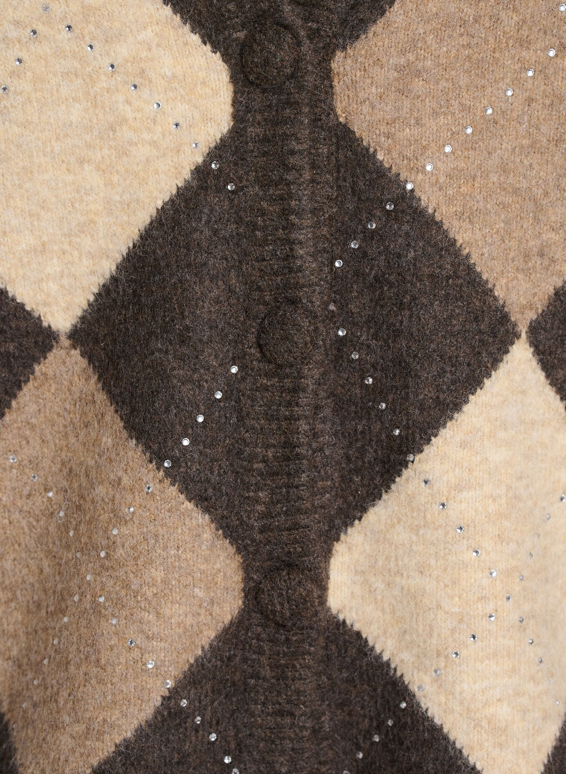 ZizziArgyle-Strickjacke mit Strasssteinen, Braun, Packshot image number 2
