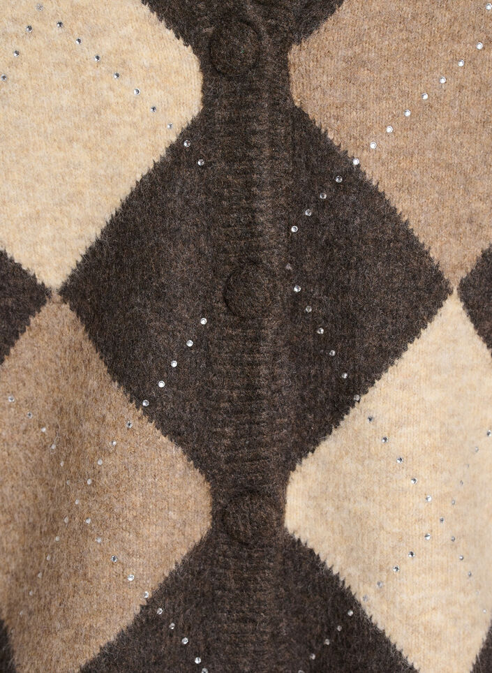 Argyle-Strickjacke mit Strasssteinen, Braun, Packshot image number 2