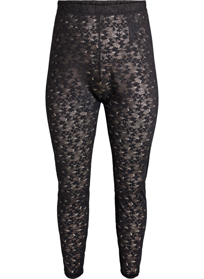 Spitzenleggings mit hoher Taille, Schwarz, Packshot image number 0