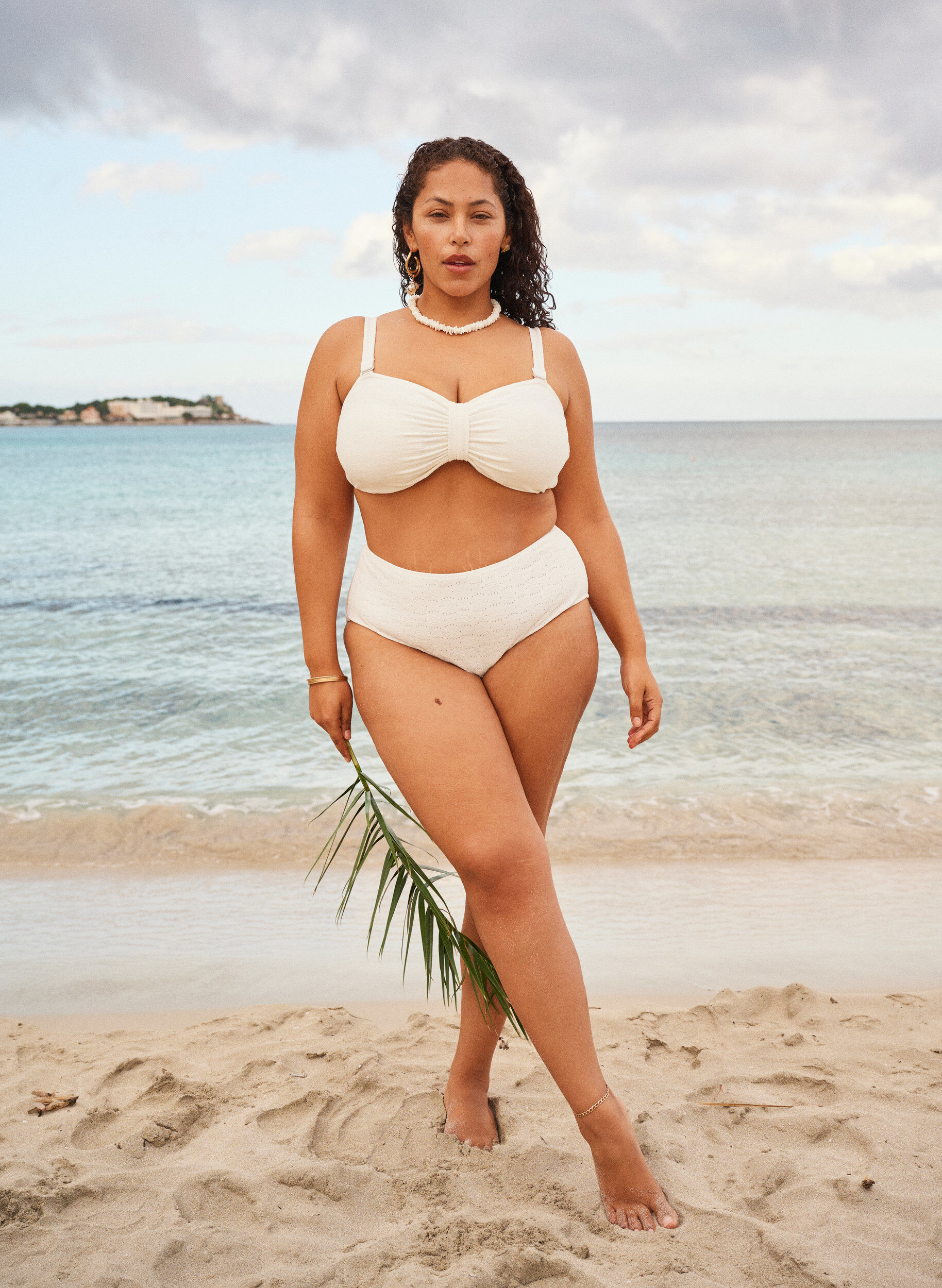 Zizzi Bikinihose mit Strukturmuster und normaler Taillenh&ouml;he, Wei&szlig;, Image image number 0