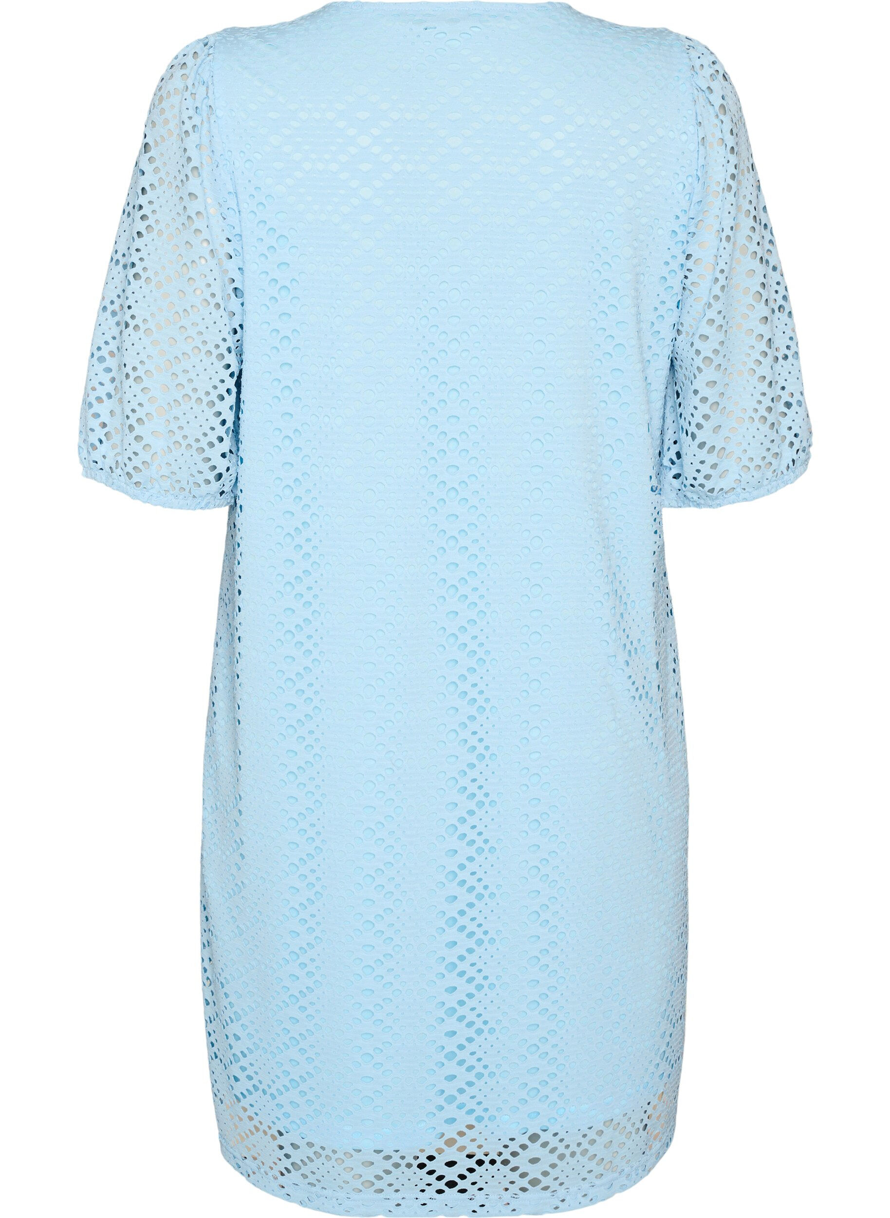 ZizziKnee-length dress with eyelet pattern and short sleeves, Light Blue, Packshot image number 1